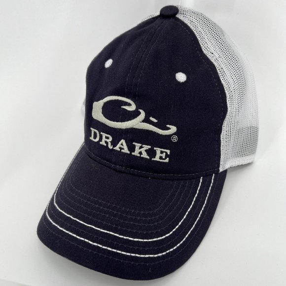 Drake Waterfowl Men's Mesh Snap Back Logo Cap Navy Blue One Size Duck Hunting - Picture 2 of 6